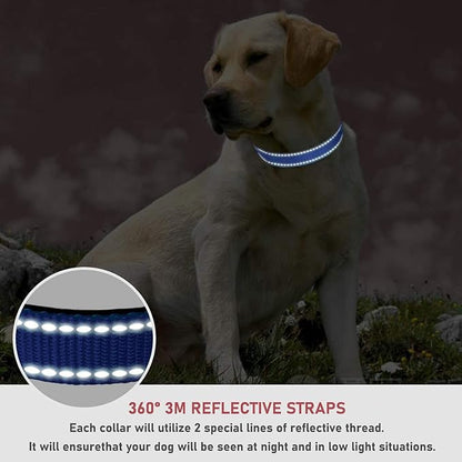 Reflective Dog Collar with Buckle Adjustable Safety Nylon Collars for Small Medium Large Dogs, Navy Blue L