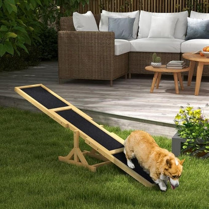 71" Dog Agility Seesaw Outdoor for Training and Exercise, Wooden Platform Dog Agility Training Equipment - Dog Obstacle Course Backyard Run Game Toy (Yellow)
