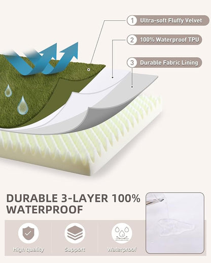 KSIIA Orthopedic Dog Bed Crate Waterproof Pet Mats for Large Dogs Deluxe Plush Washable Pet Bed with Egg Crate Foam & Removable Cover, 35 x 22 Inch, Green