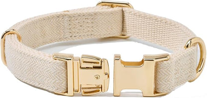 Soft Cotton Hemp Dog Collar with Metal Buckle Adjustable Tweed Dog Collars for Small Medium Large Dogs(Beige,Medium)