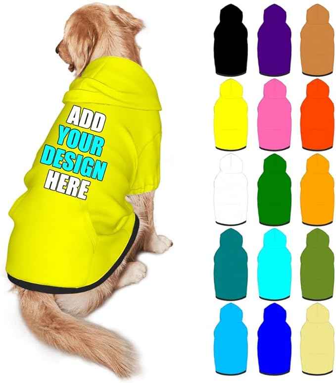 Personalized Dog Hoodie Customized with Name Photo Pet Warm Sweater Hoodie for Medium Large Dogs & Cat Puppy, Yellow, XL