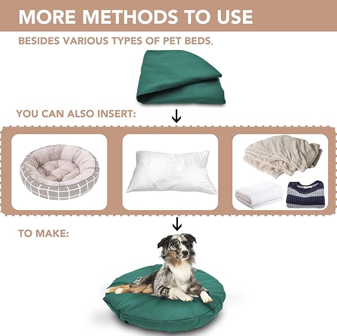 Dog Bed Cover Waterproof Replacement Machine Washable Covers for 24x24 Inch Dog Bed Heavy Duty Scratch Resistant Mattress Protector Pet Bed Round Dark Green Cover Only