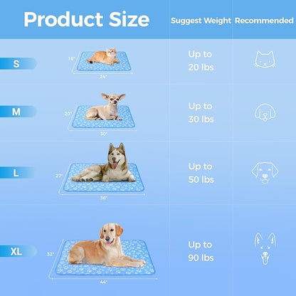 Rywell Self-Cooling Mat for Dogs Small,Cats,Rabbit&Guinea Pig cage Liners 24'' x 18''- Endothermic Color Changing Arc-Chill Cooling Fiber - Washable Non-Toxic Summer Pet Bed, Non-Slip, Foldable