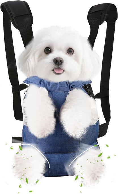 Inspack Dog Backpack Carrier/Cat Carrier, Adjustable Pet Front Carriers Travel Bag for Puppy Medium Dogs, Legs Out, Soft Ventilated Dog Chest Carry Backpacks for Hiking/Camping, 4-7 lbs, Indigo Denim