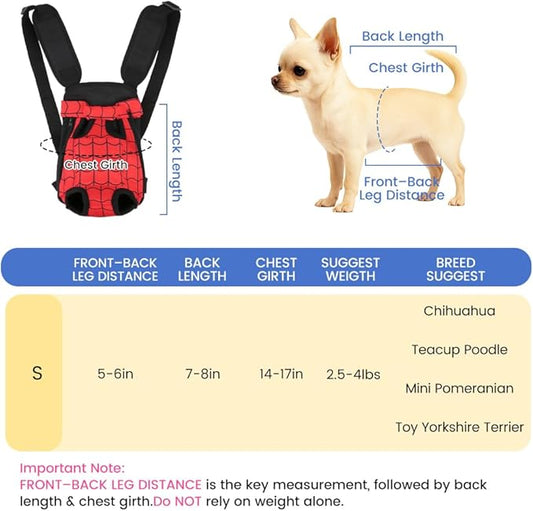 Dog Backpack Carrier, Front Pocket for Essentials, Legs Out Carrying Sling Travel Bag for Small Medium Dogs 2.5-4 Lbs, Soft Wearable Puppy Chest Carry Backpacks for Walking/Hiking/Camping/Traveling