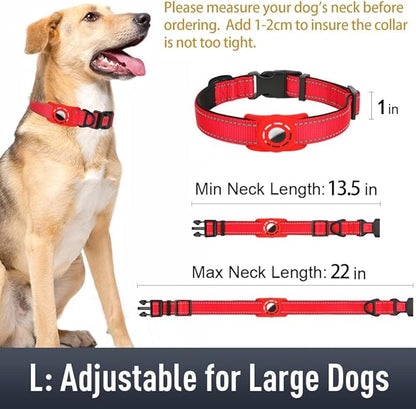Airtag Dog Collar with AirTag Holder for Large Dogs, Reflective, Soft Padded & Safety Locking Buckle, Nylon Pet Collars Adjustable for All Breeds, Red,L