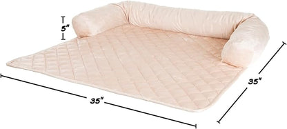 Couch Cover for Dogs - 35x35 Pet Furniture Protector with Memory Foam Neck Bolster, Quilted Fabric, and Water-Resistant Base Layer by PETMAKER (Beige