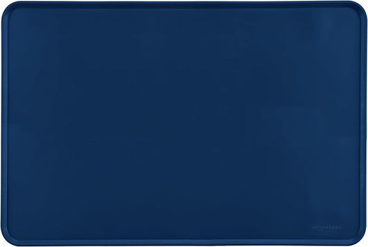 Amazon Basics Waterproof Non-Slip Silicone Pet Feeding Mat with Raised Edges, Prevents Spills, Easy to Clean, Protects Floors for Cat & Dog Food and Water Bowls, 24 x 16 Inches, Blue