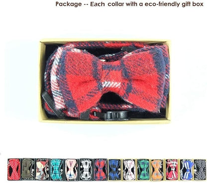 Cat Collar Breakaway with Bell and Bow Tie, Plaid Design Adjustable Safety Kitty Kitten Collars(6.8-10.8in)(Red Plaid 3)