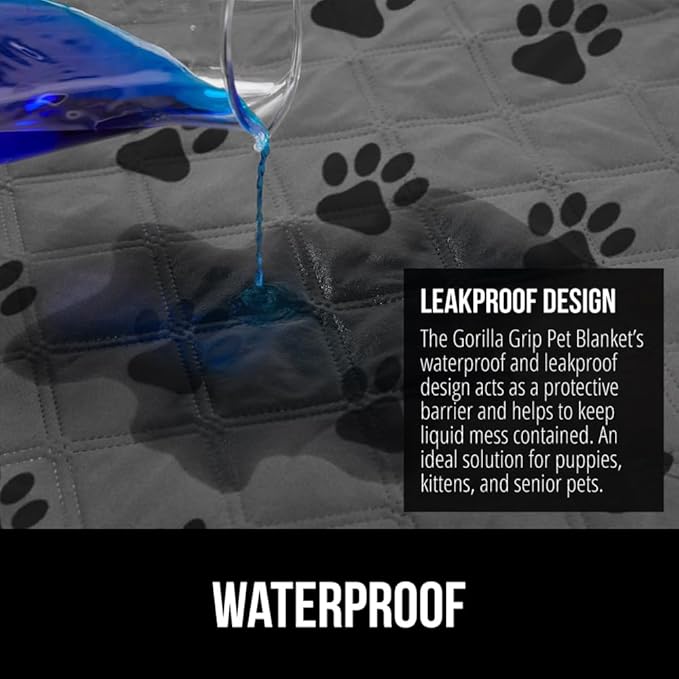 GORILLA GRIP Waterproof Couch Cover for Dogs, Gripped Slip Resistant Backing, Leak Proof Washable Dog Blanket Covers Sofa, Bed, Sectional, Crate, Car, RV Seats, Pet Puppy Essentials, 30x70 Gray Paw