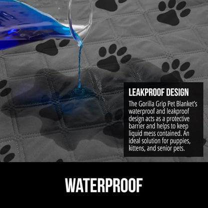 GORILLA GRIP Waterproof Bed Cover for Dogs, 102x82, Gripped Slip Resistant Backing, Leak Proof Washable Dog Blanket Covers Sofa, Couch, Sectional, Crate, Car, RV Seats, Pet Puppy Essentials, Gray Paw