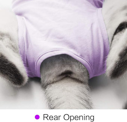 Cat Surgery Recovery Suit Cat Onesie for Cats After Surgery Spay Surgical Abdominal Wound Skin Diseases E-Collar Alternative Wear (Purple-S)