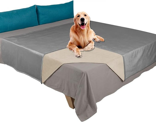 Ameritex Pet Bed Blanket Reversible 100% Waterproof Velvet Super Soft for Sofa and Bed (82x102 Inches, Light Grey+Beige)