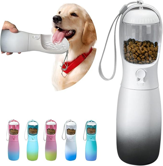 Portable 2-in-1 Pet Water Bottle with Food Container, Large Capacity Dog Water Dispenser, Outdoor Accessories for Camping, Gifts (19Oz, Black&White)