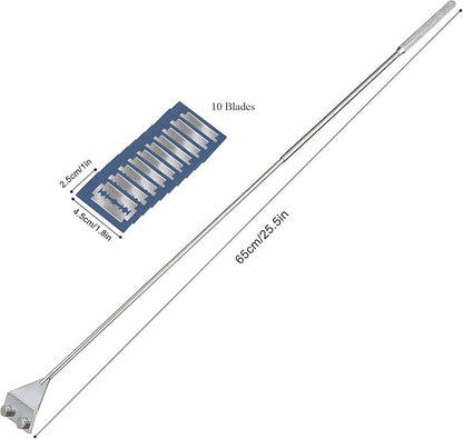 HOTOOLME Aquarium Scraper, 25.6" Stainless Steel Scraper Cleaning Razor with 10 Blades for Glass Aquarium Fish Tank