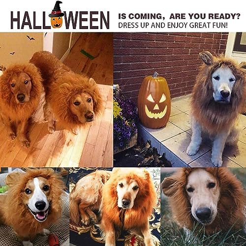 Dog Lion Mane Pet Halloween Costume - Adjustable Lion Wig Party Outfit Cosplay Apparel for Medium Large Dogs (Brown) - Image 2