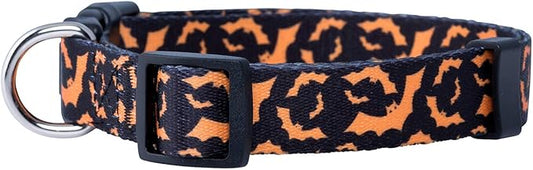 Native Pup Halloween Dog Collar- Spooky Fall Themed Horror Costume Collars- Skull, Pumpkin, Ghost, Bat, Witch, Candy Corn, Spider- Adjustable for Small, Medium, Large Breeds (Medium, Orange Bats)