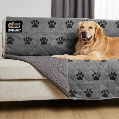 GORILLA GRIP Waterproof Bed Cover for Dogs, 82x82, Gripped Slip Resistant Backing, Leak Proof Washable Dog Blanket Covers Sofa, Couch, Sectional, Crate, Car, RV Seats, Pet Puppy Essentials, Gray Paw
