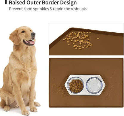 Dog Food Mat,Silicone Waterproof Food Tray,Non Slip Pet Bowl Mats Placemat,1" Raised Edge,Suitable for Most Small and Medium Sized Pets,32" x 24"