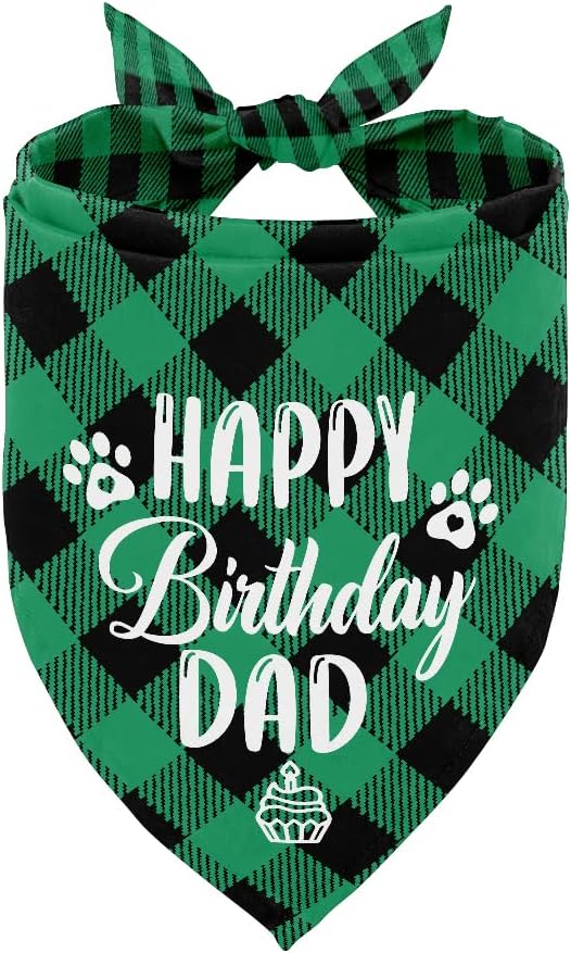 AUII JO DESIGN Dog Bandana, Plaid Geometric Pattern, Comfortable & Breathable, Perfect for Small to Large Dogs, 25*17IN, Unisex, Birthday Dad 03, Flannel, Hand Wash Only