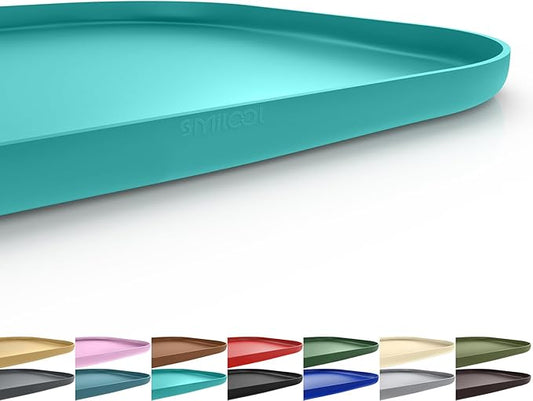 Silicone Pet Feeding Mat with Raised Edge for Food and Water, Dog Bowl Mats, Cat Bowls Placemat with High Lip for Floor Waterproof, Rubber Tray for Cats and Dogs 22 x 14 x0.8 Dark Turquoise