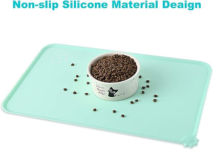 Silicone Waterproof Dog Cat Pet Feeding Mats, Non Slip, Easy Clean Pet Dog Cat Bowl Mats Placemat (28" x 24") Green
