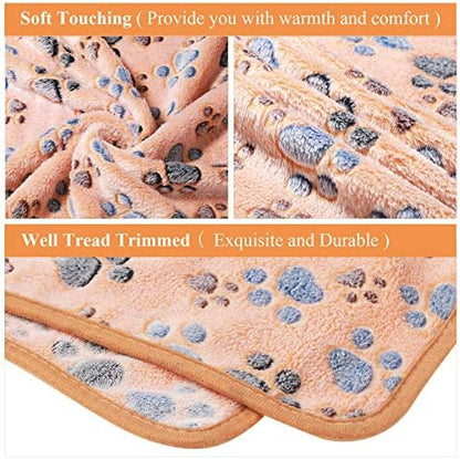 Tatuo 4 Pcs Dog Blanket for Pet Cat Blankets Indoor Puppy Teething Stuff Toys Paw Print Fleece Soft Blanket Sleep Mat for Guinea Pig Cage(White, Coffee, Pink, Purple,Medium(30 x 20.5 Inch),Square)