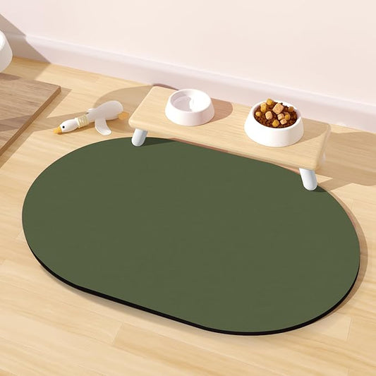 Pet Feeding Mat – 20''x12'' Absorbent Dog Food Mat, Pet Water Mats Protect Floor, No Stains Quick Dry Bowl Mats, Non-Slip Rubber Base Pets Placemats for Food and Water, Dark Green
