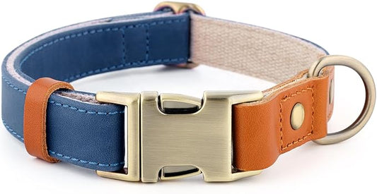 Plutus Pet Genuine Leather & Hemp Dog Collar – Adjustable Heavy Duty Pet Collar with Quick Release Metal Buckle, Soft & Stylish for Puppy and Small, Medium, Large Dogs (Royal Blue, M)