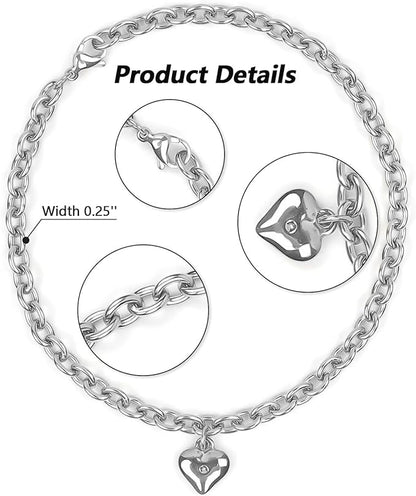 HOWWFALY Dog Collar and Cat Chain Necklace Stainless Steel Adjustable 18K Sliver Heart-Shaped Necklace for Small Pets Cats Kitten Puppy (Sliver, 7 inch)