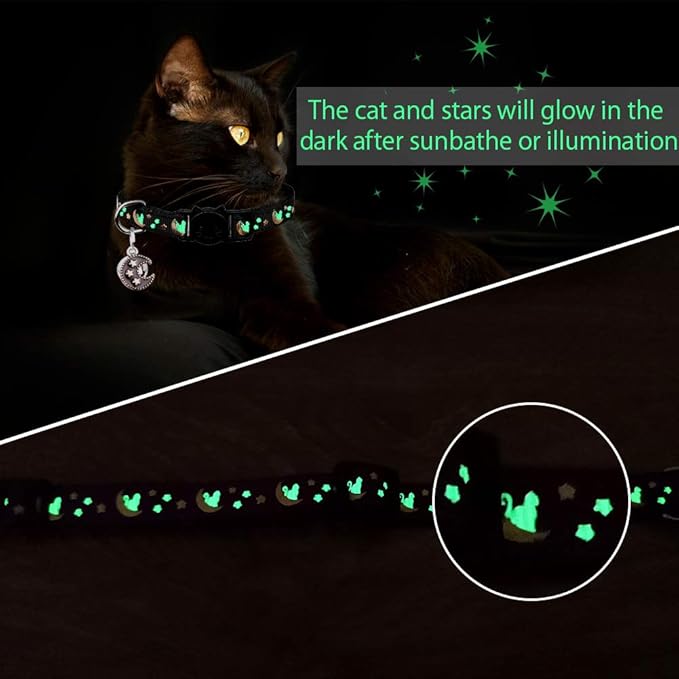 2Pcs Breakaway Cats Collars Cat Collars for Boy & Girl Cats Adjustable Kitten Collars with Bell,Black+Blue,8"-13.1"