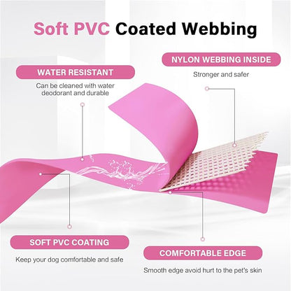 4.2FT Dog Collar and Leash Set, PVC Waterproof Adjustable Odor Proof Pet Collars Leashes, Easy to Clean, Surface 3D Cube Effect, Dog Leash for Small Dogs, Pink