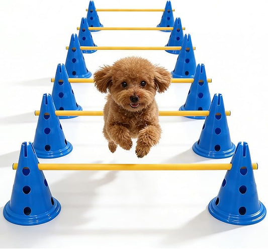Dog Agility Hurdle Cone Set, Dog Agility Course Backyard Set with Height Adjustable Crossbar for Rehabilitation & Beginners, Dog Agility Equipment for Dog Obstacle Course Training Starter - 12 Inch