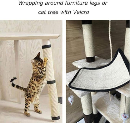 Cat Scratcher Mat with Interactive Mouse Toy, Cat Scratching Post Natural Sisal Table Leg Scratch Wrap Cat Grinding Claws Scratching Post Replacement Flexible Installation