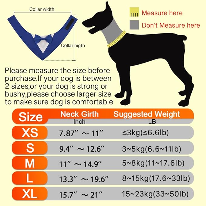 Dog Tuxedo, Adjustable Formal Wedding Outfit Bandana Dog Tux Collar with Bow Tie, Pet Birthday Valentines Outfit Cosplay(Small)