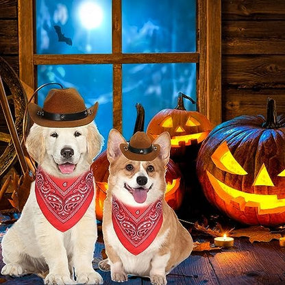 GOYOSWA Dog Halloween Costumes, Dog Cowboy Costume Halloween Pet Cowboy Hat Bandana Scarf for Small Medium Large Dogs Pets (Brown Hat & Red Bandana, Small) - Image 3