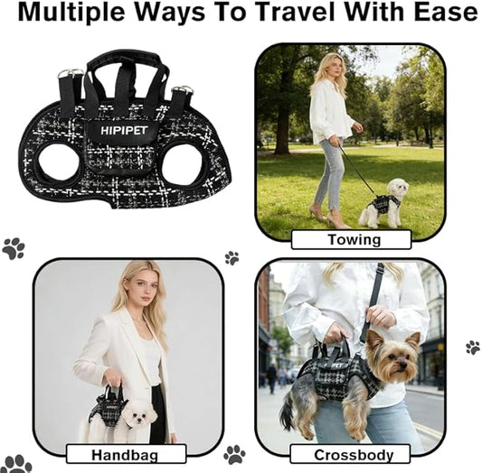 Dog Lift Harness Dog Carrier Adjustable Carrier Sling for Small and Medium Cats with Small Pet Treat Bag Outdoor Hiking (Black L 8-14lb)