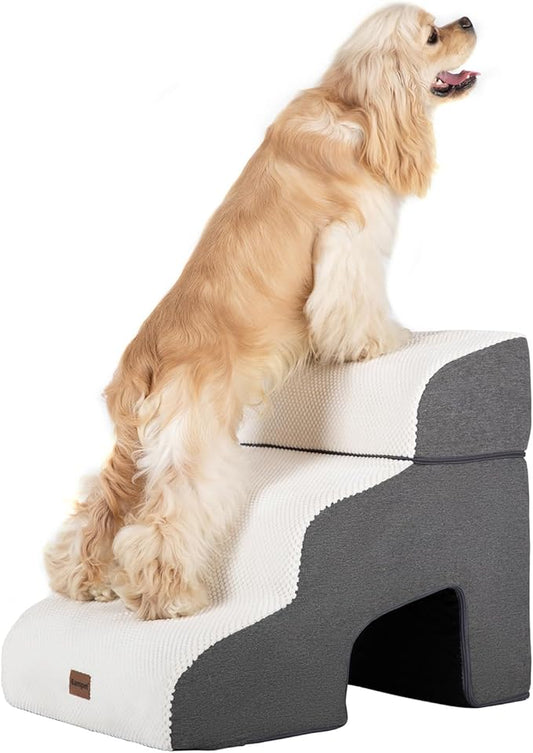 Dog Stairs for Couch Sofa and Chair with Tunnel, 3-Step Dog Steps for Small Dogs and Cats, Non-Slip Indoor Pet Step, Beige
