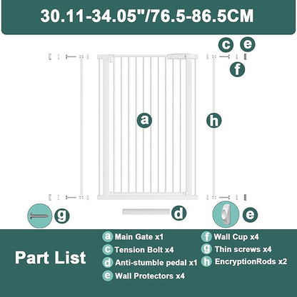 40.55" Tall, 30.11-34.05 Inch Wide, 1.37" Ultra Narrow Spacing Dog Pet Baby Gate Indoor for Doorway Hallway, Pressure Mounted 31 32 33 34 Inches Wide