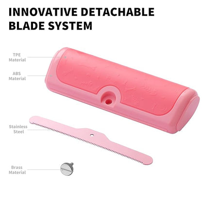 Cat & Small Pet Deshedding Brush & Shedding Blade, Gentle Undercoat Grooming Tool for Short & Medium Fur and Double Coats, Replaceable Metal Blade, Ergonomic Handle, Pink