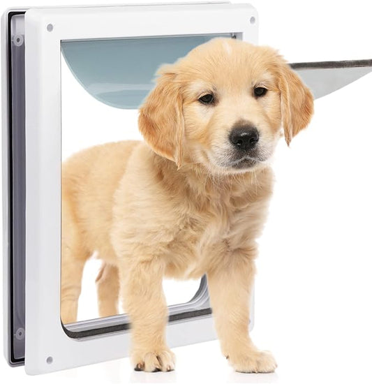 Doggie Dog Flap Interior Sliding Door Wall 2 Ways Locking Entry Pet Glass Door with Transparent Flap