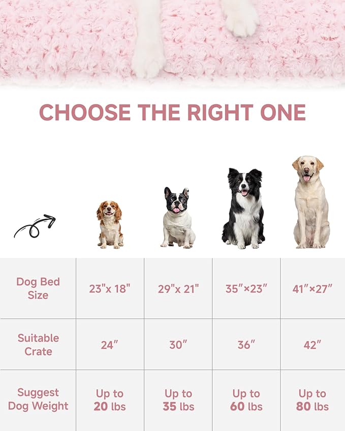 KSIIA Washable Dog Bed Deluxe Plush Dog Crate Beds Comfy Kennel Pad Anti-Slip Pet Sleeping Mat for Large, Jumbo, Medium, Small Dogs Breeds, 29" x 21", Pink