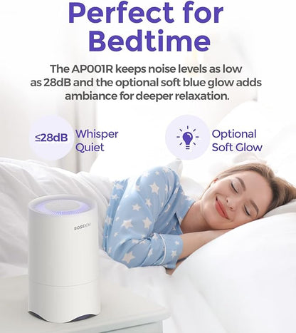 Small Air Purifier for Home Bedroom, Personal Desk Mini Air Purifier, Room Hepa Air Purifier Fresheners Cleaner for Dorm, Pets, Smoke, Desktop, Office (White)