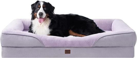 EHEYCIGA Orthopedic XXL Dog Bed for Large Sized Dog, 52x41x8 Inch Extra Large Memory Foam Dog Couch Bed with Sides, Waterproof Liner & Washable Removable Cover, Bolster Pet Sofa, Purple