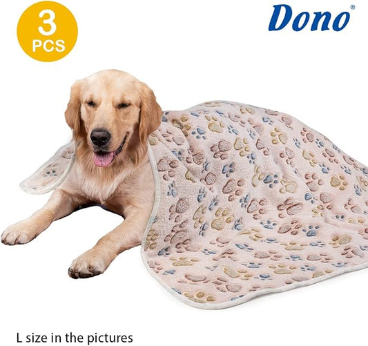 Dono 1 Pack 3 Dog Blankets, Soft Fluffy Fleece Pet Blanket Warm Sleep Mat Paw Print Design Puppy Kitten Throw Blankets Doggy Blanket for Dogs