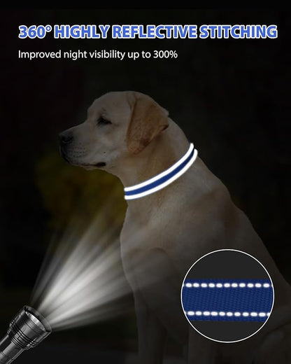 Joytale Large Dog Collar, Reflective and Adjustable Nylon Pet Collar with Quick-Release Buckle for Large Dogs, Navy Blue, L