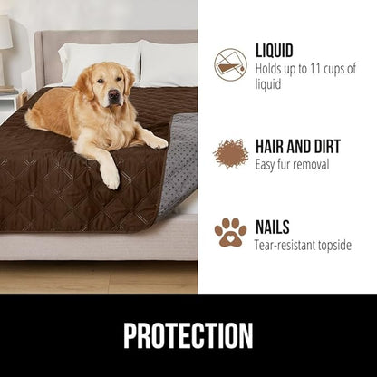 GORILLA GRIP Waterproof Bed Cover for Dogs, 82x68, Gripped Slip Resistant Backing, Leak Proof Washable Dog Blanket Covers Sofa, Couch, Sectional, Crate, Car, RV Seats, Pet Puppy Essentials, Brown