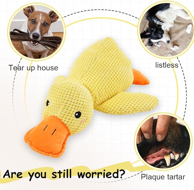 2025 Upgraded Dog Toys, New Durable Calming Duck Toys, Dog Toys for Aggressive Chewers with Soft Squeaker, Fun for Indoor Puppies and Senior Pups (Yellow, L-11.4 * 13.5in)
