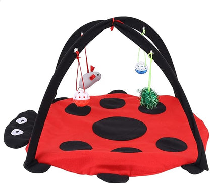 Foldable Cat Activity Play Mat Tent, Multi Function Cat Tent Activity Center with Hanging Toy, Cat Activity Center Pet Kitten Cushion Bed Hanging Balls Padded House Center for Cats Exercise Stay