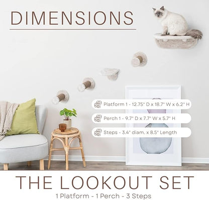 Trixie Wall Mounted Cat Lookout Set – Climbing Shelves with Sisal Steps & Plush Platforms – Wall-Mounted Cat Shelves for Scratching & Lounging – Light Gray-Greige, 12.75 x 18.75 x 6.25 in